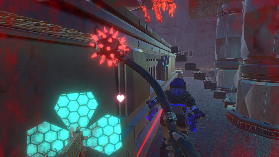 UNKIND VR FPS – in-game screenshot showing glowing alien crystal environment